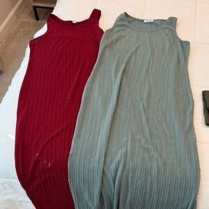 Elegant Sleeveless Knit Dresses - Red and Teal